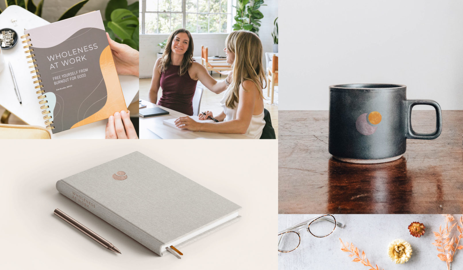 Wholeness Branding: Wholeness At Work brand application samples and lifestyle photos