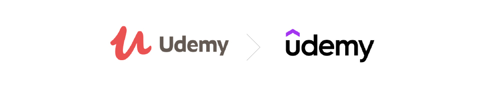 udemy rebrand: logo before and after