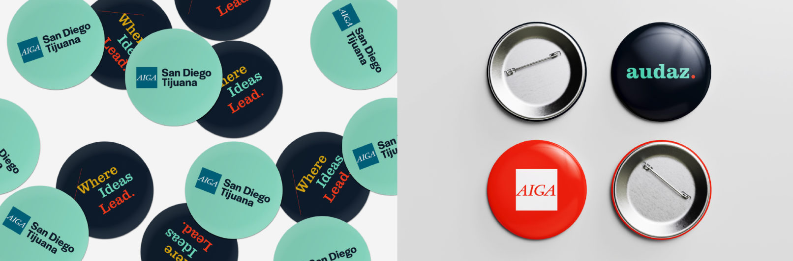 different application samples: stickers and buttons