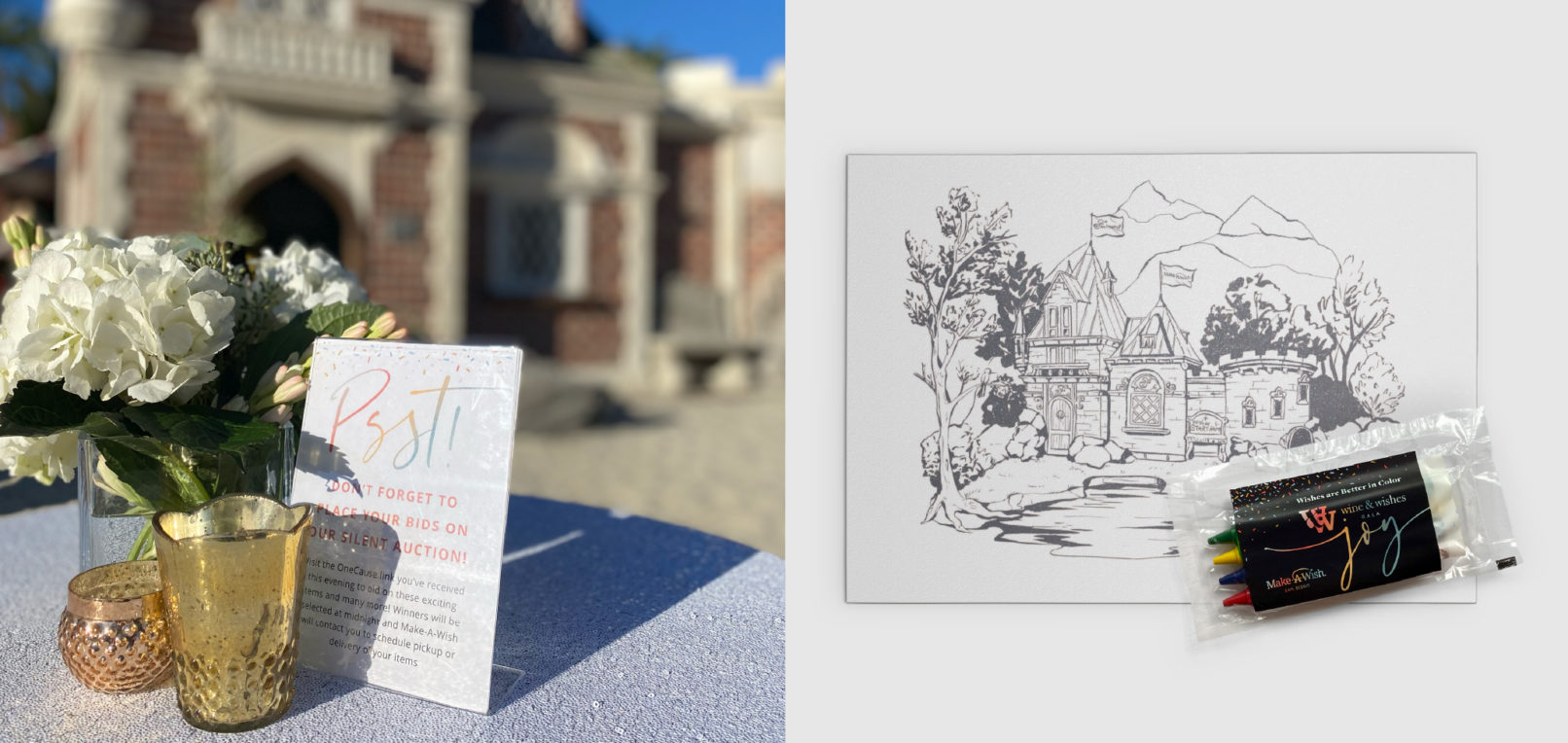 Event Branding Make-A-Wish Wine & Wishes Gala: wine and wishes table cards and coloring book