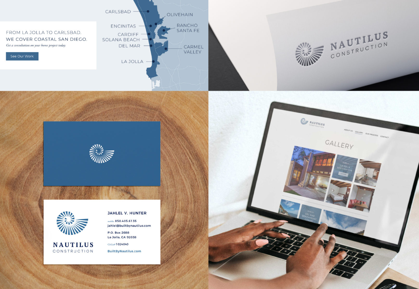 Nautilus Branding Applications: Business Card, Letterhead, Map, Computer screen