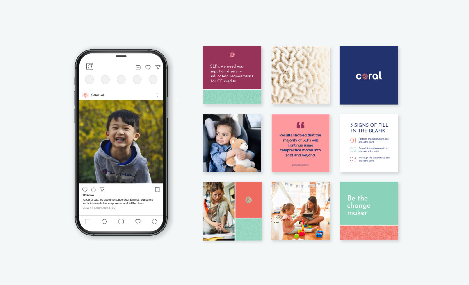 Research Lab Branding San Diego: CORAL Social Media grid