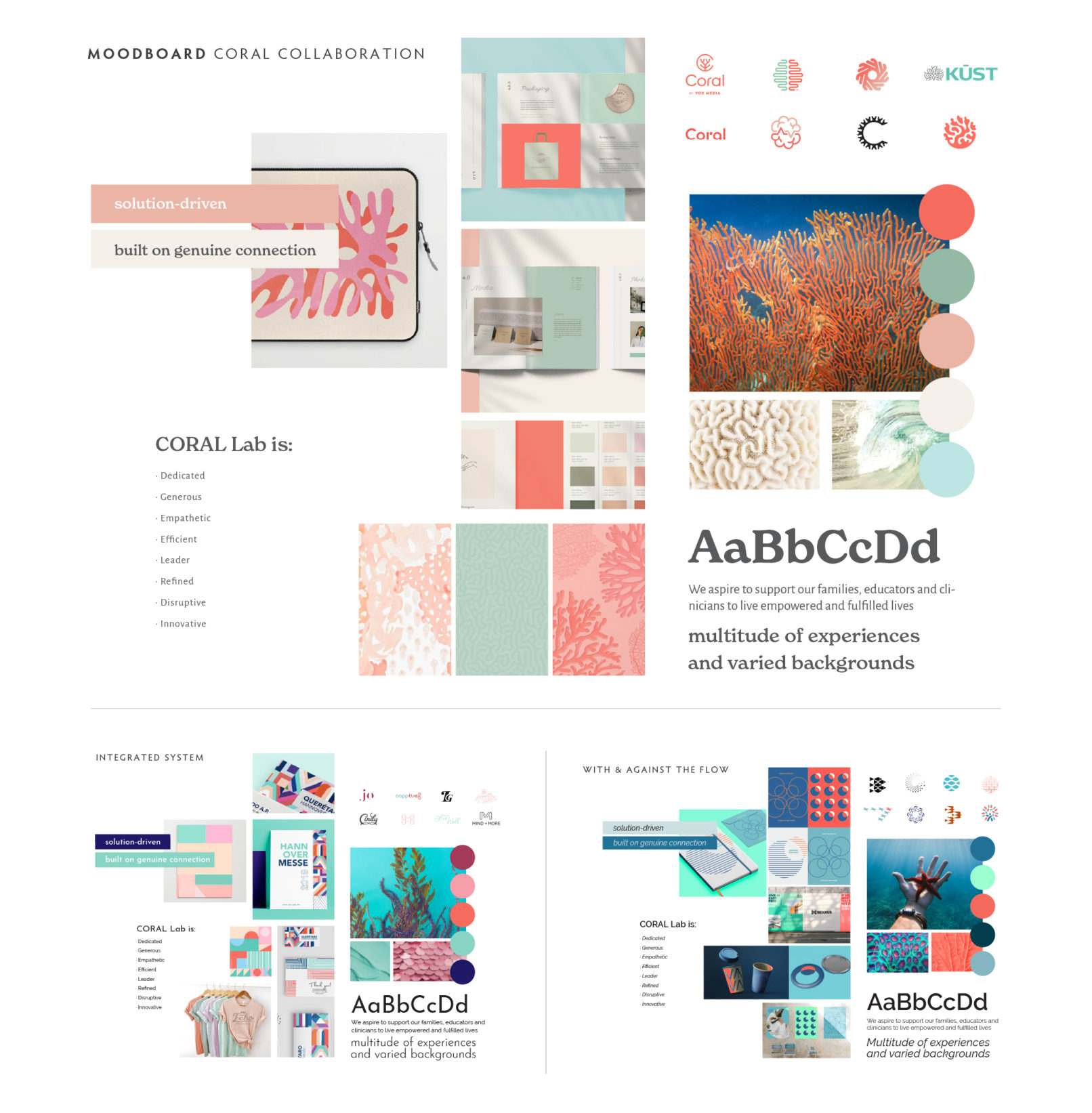 Research Lab Branding San Diego: CORAL moodboards, showing 3 different ones